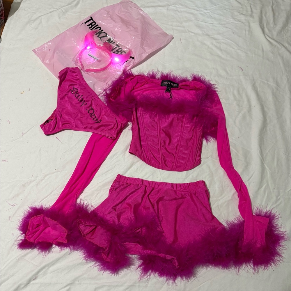 Dolls Kill Pink Furry Skirt Set